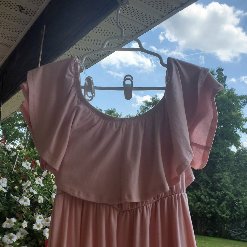 Pinkblush Ruffle Off Shoulder Maternity Maxi Dress Pastel Pink Stretch Pregnancy - Picture 13 of 14